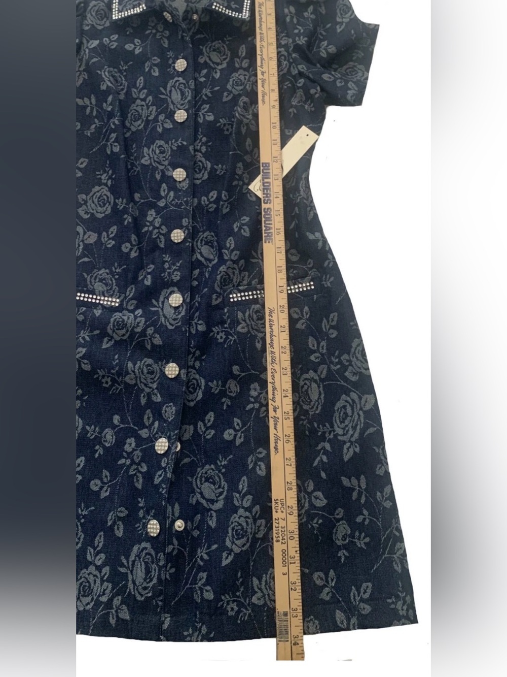 NEW Womens Size 4 Eliza J Floral Rhinestone-Trim Collared Denim Shirtdress $158 - Picture 9 of 13
